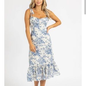 L’ABEYE Blue Toile Tie Strap Midi Dress